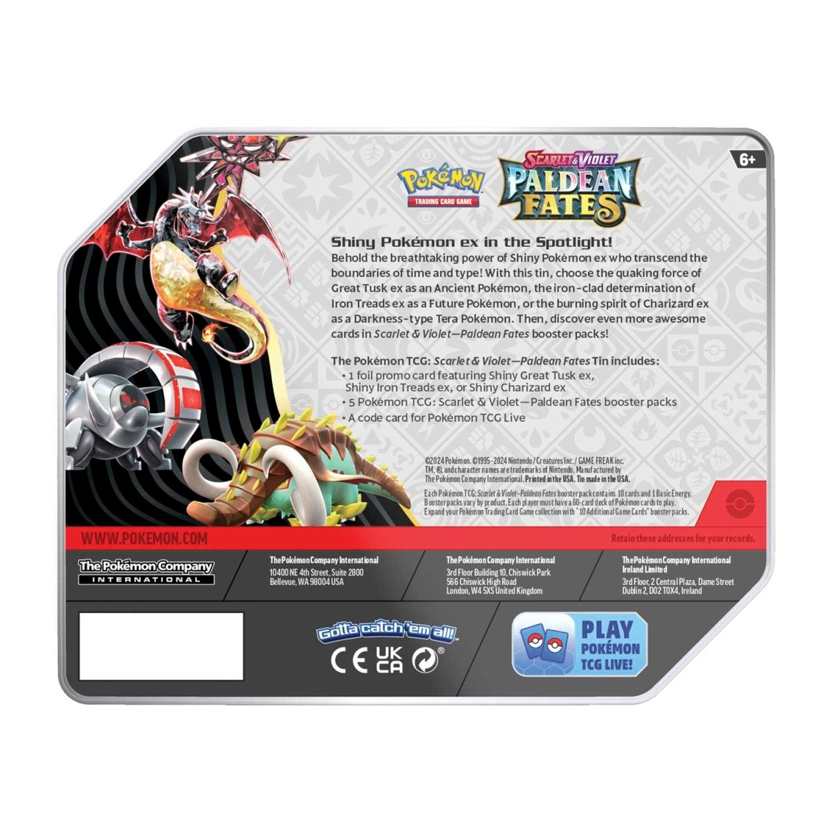 Paldean Fates Tin (Shiny Great Tusk ex) Pokémon TCG: Scarlet & Violet